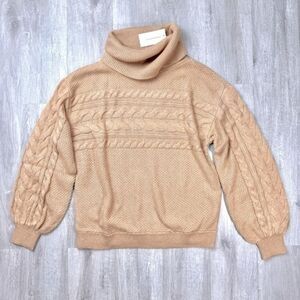 Charter Club Women's NWT Tan Cotton Blend Cable Knit Cowl Neck Sweater L